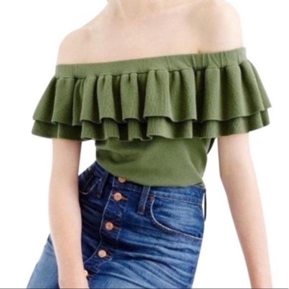J. Crew Tops - J. Crew off the shoulder green sweater